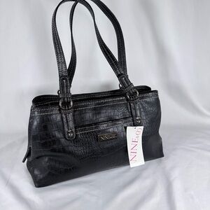 VINTAGE NTW Nine & Co. Black Croc-Embossed Shoulder Tote